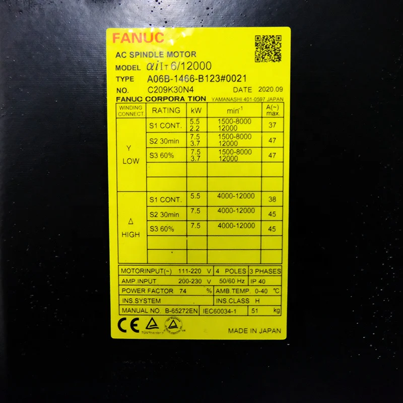 2_b4894883-0426-48be-a287-0a563f806f68 New in Stock CNC AC Servo Motor Ai6/12000 Spindle Motor A06B-1466-B123 A06B-1466-B123#0021 Fanuc - Image 5